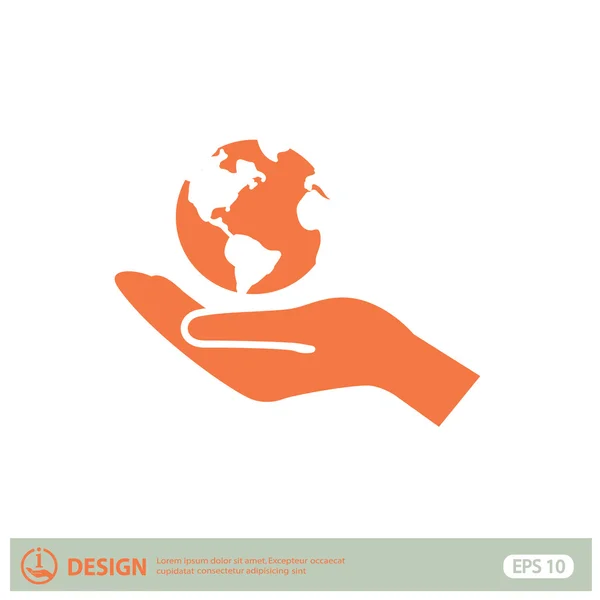 Pictograph van globe op hand — Stockvector