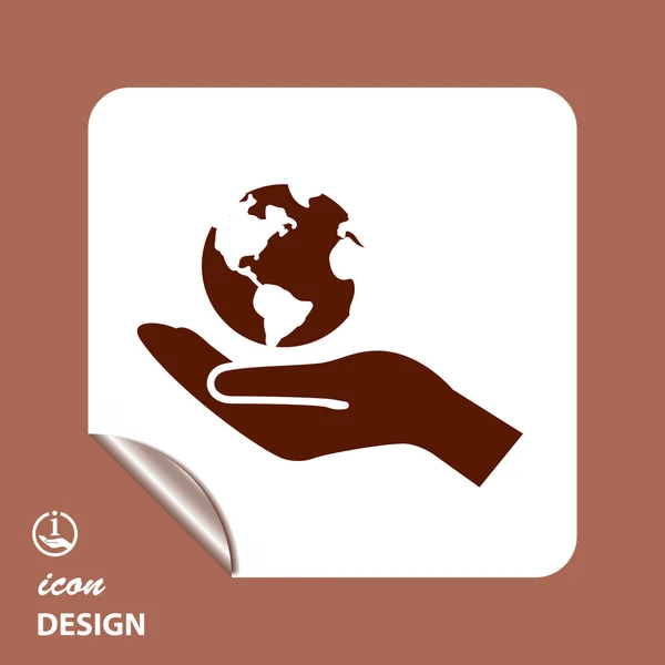 Pictograph van globe op hand — Stockvector