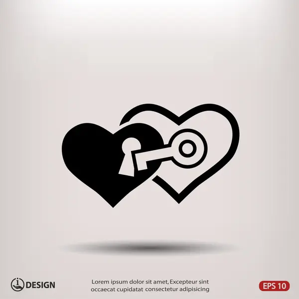 Pictografía de corazón con llave — Vector de stock