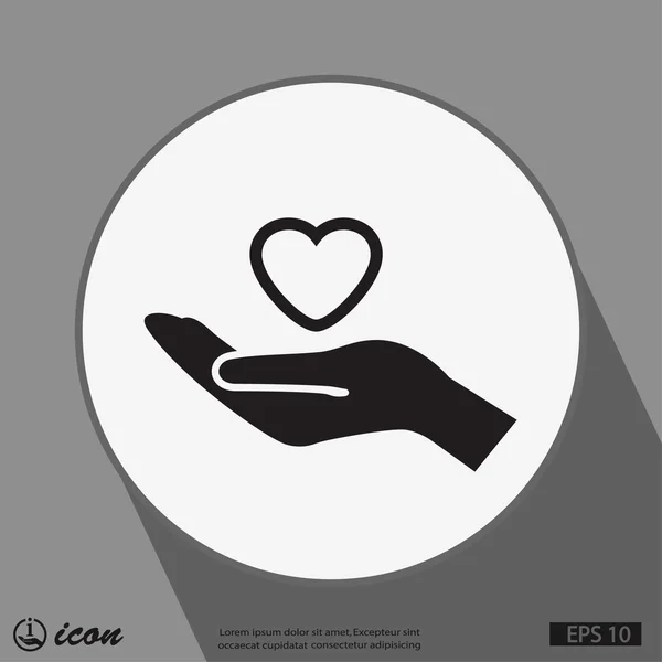 Corazón en la mano icono — Vector de stock