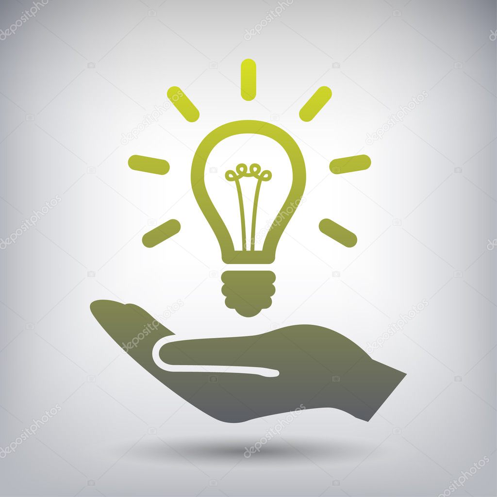 Pictograph of light bulb in hand