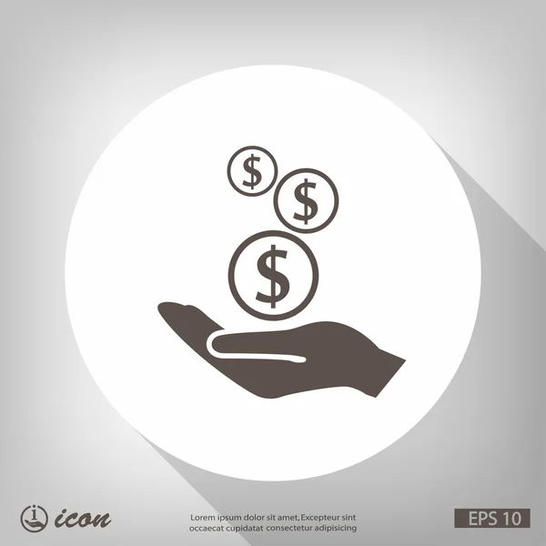 Pictografía de dinero en icono de la mano — Vector de stock