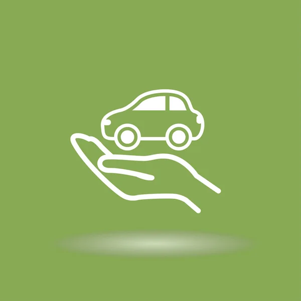 Mano sosteniendo icono del coche — Vector de stock