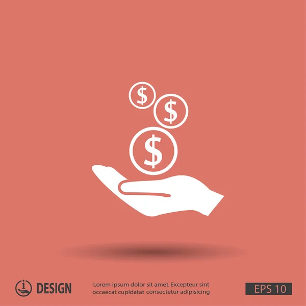 Geld in pictogram van een hand — Stockvector