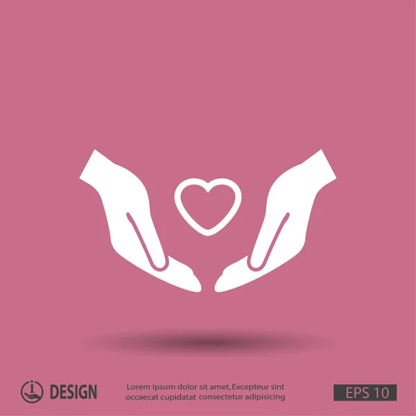 Coeur dans les mains icône design plat — Image vectorielle