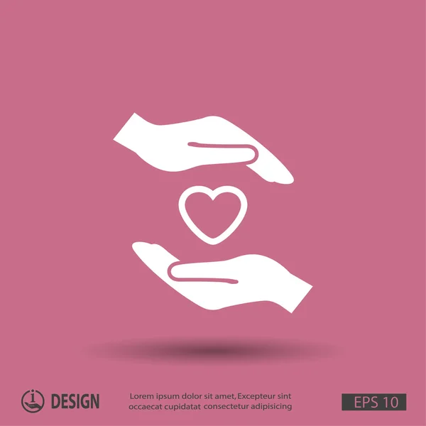Coeur dans les mains icône design plat — Image vectorielle