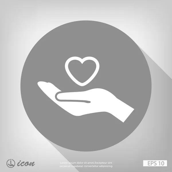 Corazón en la mano icono de diseño plano — Vector de stock