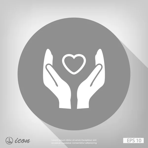 Corazón en las manos icono de diseño plano — Vector de stock