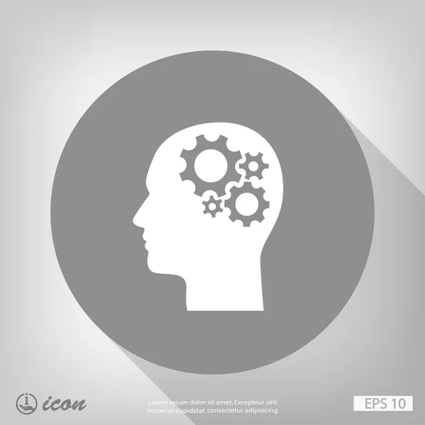 Gear in head flat design icon — Stock Vector