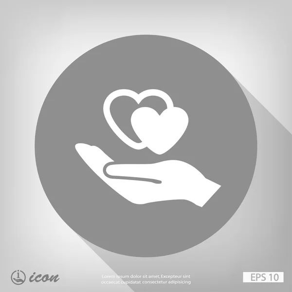 Coeurs à la main icône design plat — Image vectorielle