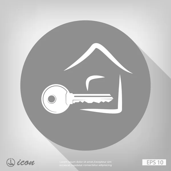 Icono de diseño plano de llave y casa — Vector de stock