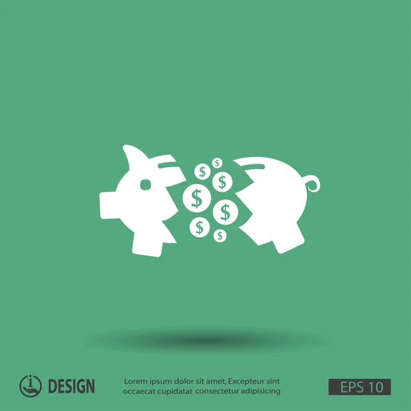 Pig moneybox icona di design piatto — Vettoriale Stock