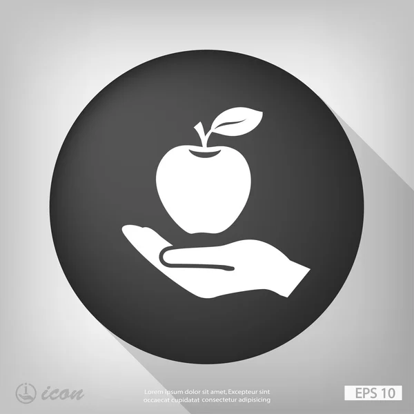 Main avec icône de design plat pomme — Image vectorielle