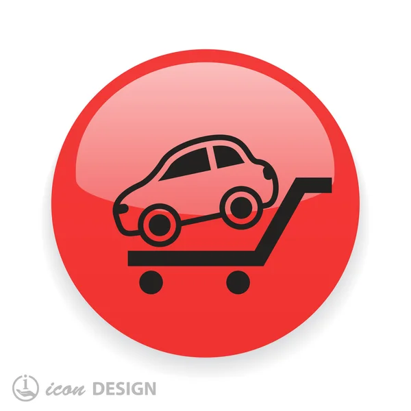 Coche en el icono del carrito — Vector de stock