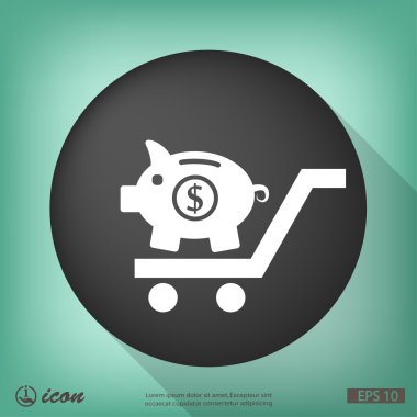 Alışveriş sepeti simgesi üzerinde domuz servet