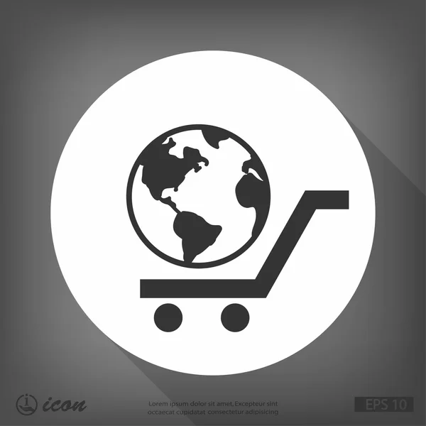 Globe in shopping cart icon — Stock Vector