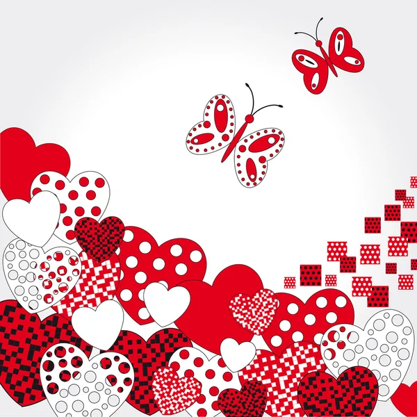 Abstract background with hearts and butterflies — Stock Vector