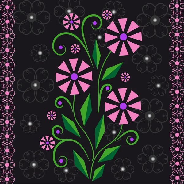 Fondo negro floral abstracto — Vector de stock