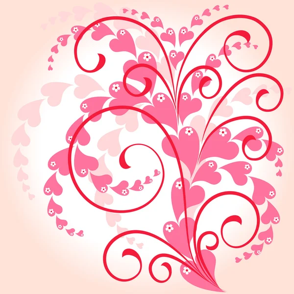 Floral background with pink hearts — Stock Vector