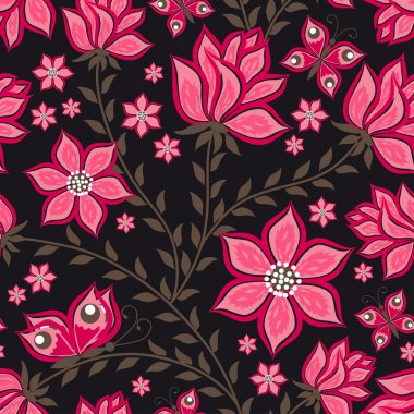 Pembe çiçekler ve kelebekler çiçek sorunsuz arka plan