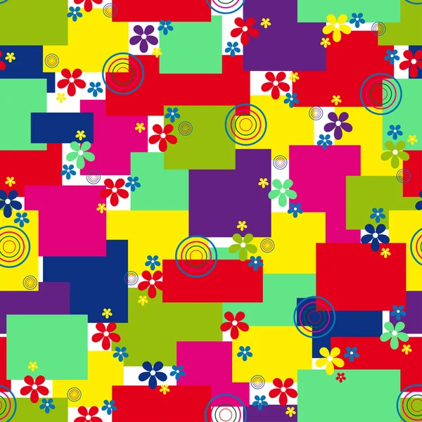 Fond sans couture avec carré coloré et fleurs — Image vectorielle