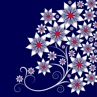 Mavi arkaplanda beyaz çiçekler