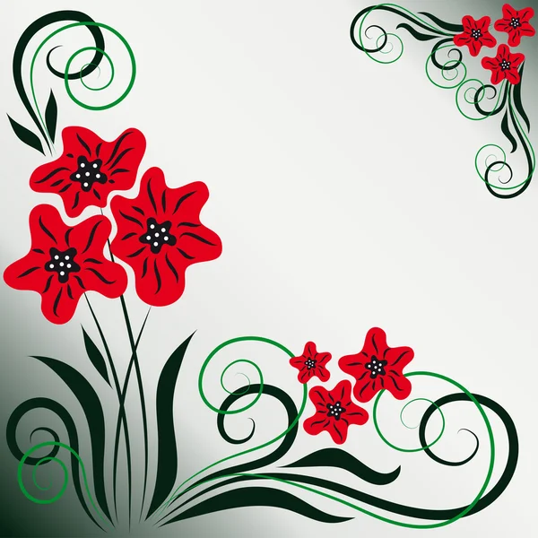 Piros virágok szürke háttér — Stock Vector
