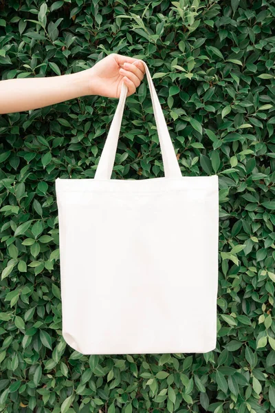 Tessuto Bianco Bianco Tela Tote Bag Con Manico Modello Design — Foto Stock