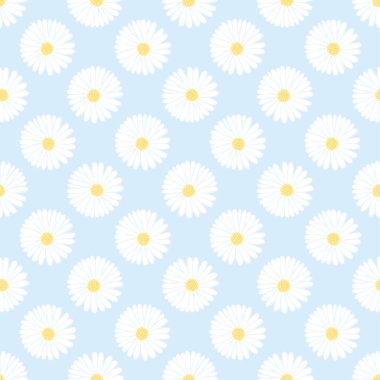 Mavi arkaplanda küçük beyaz papatya deseni