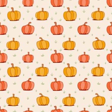 Çimen tarlasında olgunlaşmış balkabakları kusursuz tarımsal arka planda