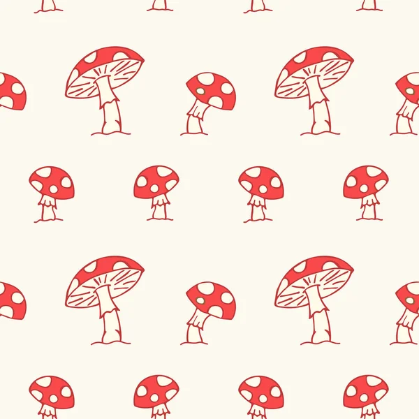 Cogumelos Vermelhos Amanita Muscaria Sem Costura Padrão Vegetal Fundo — Vetor de Stock