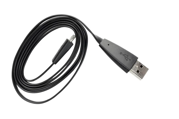 Micro USB кабель черный изолирован на белом фоне — стоковое фото