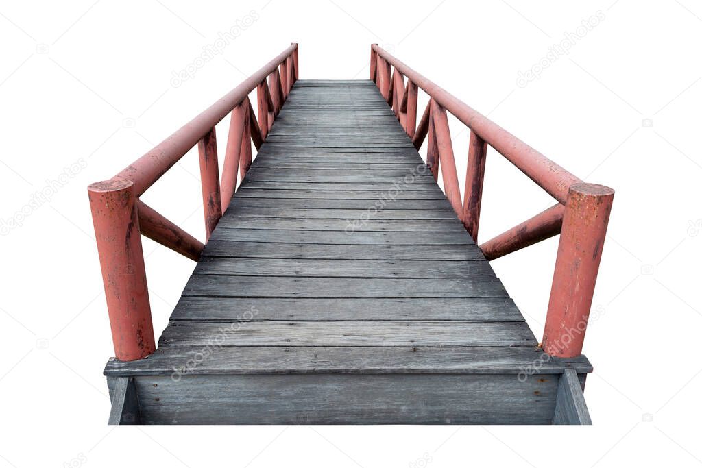 Wood bridge isolated on white background have clipping path
