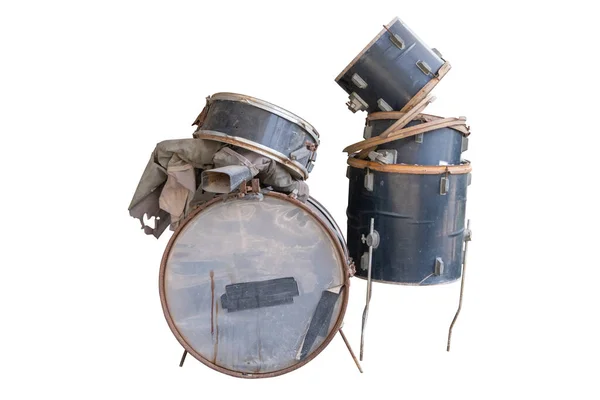 Drum Kit Old Broken Pink Background Have Clipping Path — Stock Photo, Image