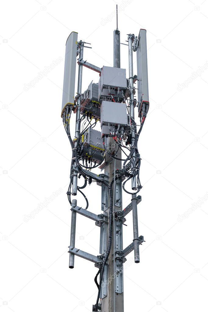 Antenna and Transceiver 5G, 4G isolated on white background have clipping path