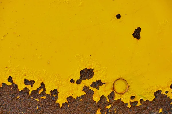 Placa Acero Pintada Amarilla Con Óxido — Foto de Stock