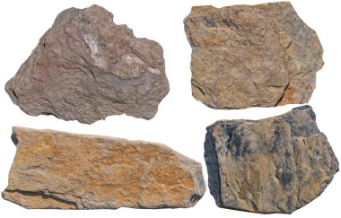 Taştan kaya malzemesi beyaz arka planda izole edilmiş. Kesme yolu