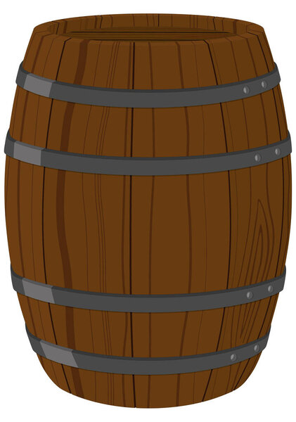 Wooden barrel with metal straps for beer, wiskey or wine vector illustration