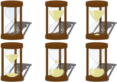 Kum saati koleksiyonu farklı seviyelerde kum vektörü illüstrasyonu