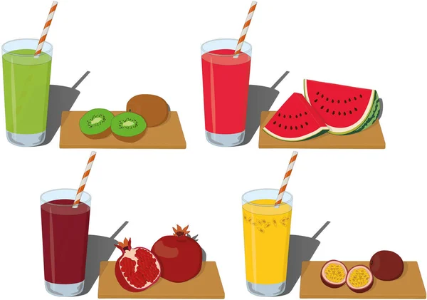 Vaso Zumo Fruta Fresca Con Ilustración Vectorial Frutas Cortadas — Vector de stock