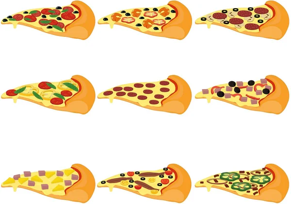 Pizza Slices Types Different Toppings Collection Vector Illustration — Stock Vector