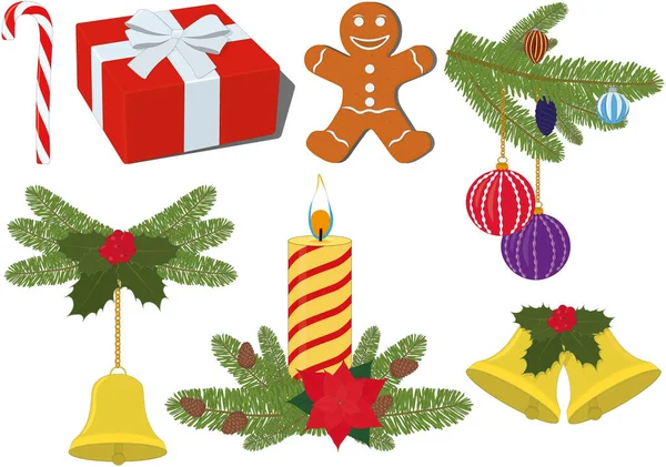 Navidad Año Nuevo Decoraciones Vector Ilustración — Vector de stock