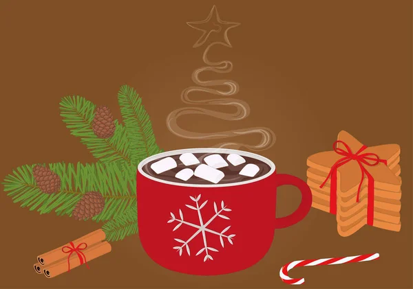 Christmas New Year Hot Drink Sweets Vector Illustration — Stock Vector