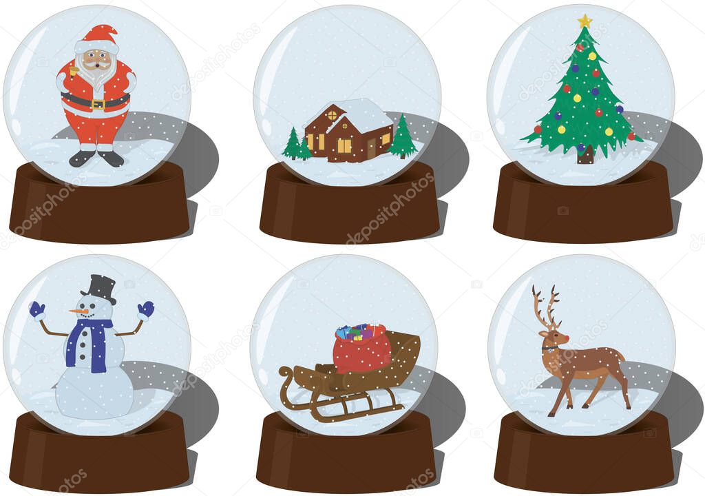 Christmas and new year snow globe collection vector illustration