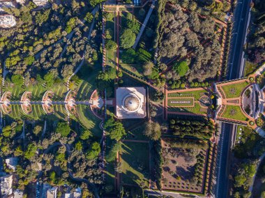Bahai bahçesi ve Hayfa, İsrail 'deki tapınak. Hava Görünümü.