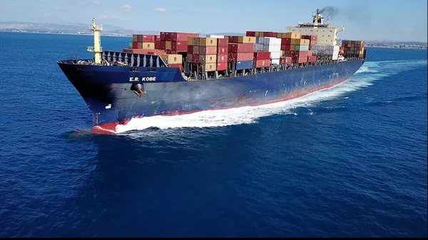 Haifa, Israel - October 1, 2020: ULCV fully loaded with freight Container. Ultra-large container vessel. — Stock Photo, Image