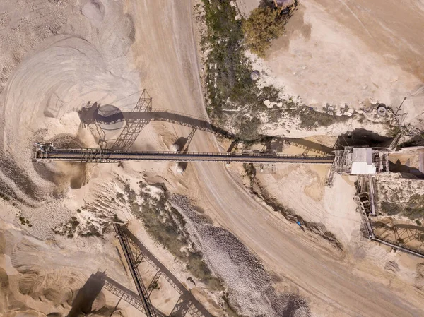 Quarry stone. Mining and processing plant, mineral piles and sand Industrial building. — Stock Photo, Image