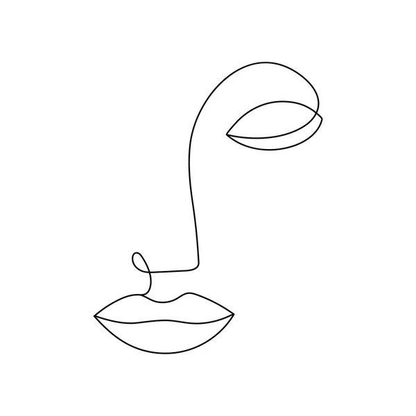 一个女人面容单一的线条 嘴唇和鼻子的连续轮廓 矢量图解 白色背景上孤立的黑色元素 手绘草图 — 图库矢量图片