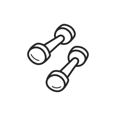 Spor ve sağlık için iki dambıl. Simgenin ana hatları elle çizilmiş. Vektör illüstrasyonu, beyaz arkaplandaki izole ögeler.