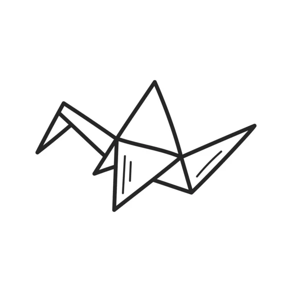 Орігамі паперовий журавель в каракулі. Контур піктограми, намальованої вручну. Векторні ілюстрації, ізольовані елементи на білому тлі . — стоковий вектор